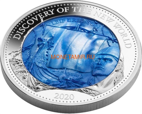   25  2020       (Solomon Isl 25$ 2020 Discovery of the New World Leif Erikson Mother of Pearl Silver Coin Proof)..002710858506/M (,  1)