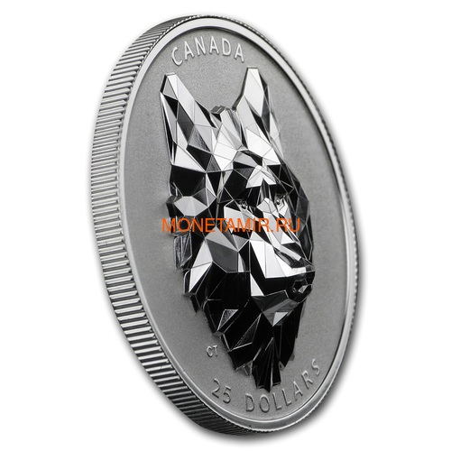 Канада 25 долларов 2019 Волк Многогранная Голова (Canada 25$ 2019 Wolf Multifaceted Animal Head 1 oz Silver Coin).Арт.65 (фото, вид 1)