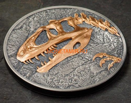 Монголия 500 тугриков 2019 Синраптор Эволюция (Mongolia 500T 2019 Evolution of Life Sinraptor 1oz Silver Coin).Арт.65 (фото, вид 1)
