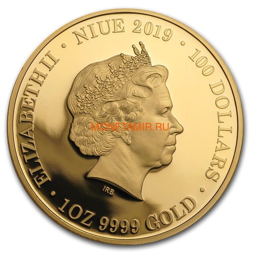 Ниуэ 100 долларов 2019 Ночная Австралия Кенгуру (Niue 100$ 2019 Australia at Night Kangaroo 1oz Gold Proof Coin).Арт.65 (фото, вид 1)