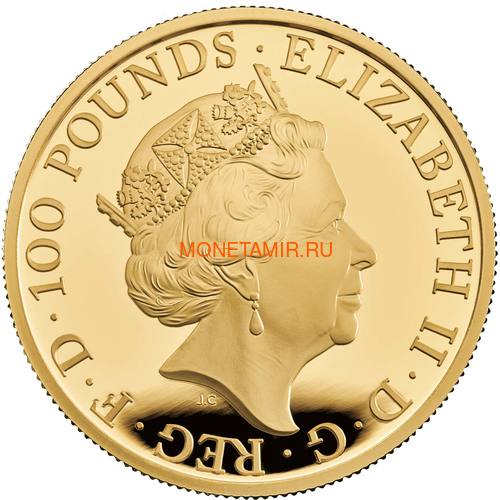 Великобритания 100 фунтов 2020 Белый Лев Мортимера серия Звери Королевы (GB 100&#163; 2020 Queen's Beast White Lion of Mortimer Gold Coin).Арт.65 (фото, вид 1)