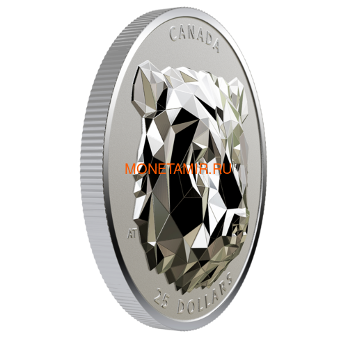 Канада 25 долларов 2019 Медведь Гризли Многогранная Голова (Canada 25$ 2019 Grizzly Bear Multifaceted Animal Head 1 oz Silver Coin).Арт.65 (фото, вид 1)