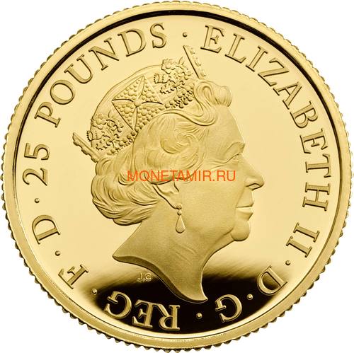 Великобритания 25 фунтов 2020 Белый Лев Мортимера серия Звери Королевы (GB 25&#163; 2020 Queen's Beast White Lion of Mortimer Quarter-Ounce Gold Coin).Арт.65 (фото, вид 1)