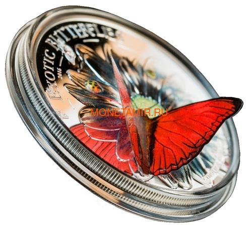 Танзания 1000 шиллингов 2016 Бабочка Красный Планер Хобарта Экзотические Бабочки 3D (Tanzania 1000Sh 2016 Exotic Butterflies Cymothoe Hobarti 3D Silver Coin).Арт.000451952664/60 (фото, вид 1)