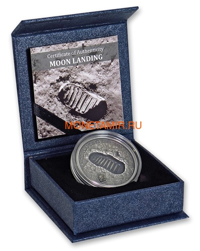 Острова Кука 5 долларов 2019 Высадка на Луну След Метеорит ( Cook Islands 5$ 2019 Moon Landing Footprint Meteorite 1 Oz Silver Coin).Арт.000950657847/65 (фото, вид 2)