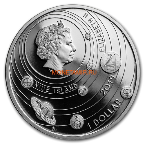  1  2019    (Niue 1$ 2019 Solar System Moon 1Oz Silver Coin)..CZ/67 (,  2)