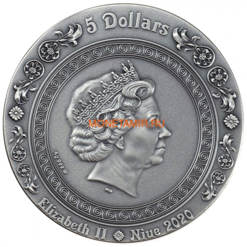 Ниуэ 5 долларов 2020 Афродита и Венера Богини (Niue 2020 5$ Aphrodite and Venus Goddesses 2oz Antique Finish Silver Coin).Арт.65 (фото, вид 2)