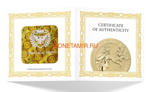 Германия 100 марок 2020 Германия Орел (Germania 100 Mark 2020 Gemania 1oz Gold Coin BU).Арт.27022019001500E/75 (фото, вид 3)