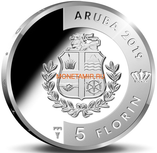Аруба 5 флоринов 2019 Черепаха Тортуга (Aruba 5 Florin 2019 Turtuga Silver Coin).Арт.88 (фото, вид 1)