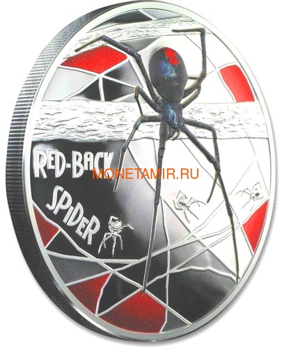 Ниуэ 10 долларов 2020 Красноспинный Паук Всемирная Денежная Ярмарка (Niue 2020 $10 Deadly & Dangerous Red-Back Spider 5oz Silver Proof Coin World Money Fair).Арт.88 (фото, вид 1)