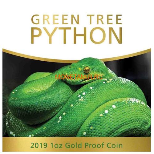Ниуэ 100 долларов 2019 Зеленый Питон Замечательные Рептилии (Niue 100$ 2019 Remarkable Reptile Green Tree Python 1Oz Gold Proof).Арт.63 (фото, вид 5)