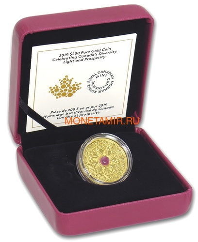  200  2019      (Canada 200$ 2019 Ruby Celebrating Canadas Diversity Light and Prosperity 1 oz Gold Coin)..85 (,  3)