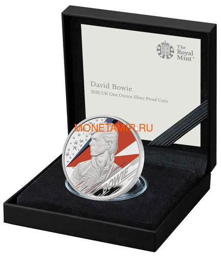 Великобритания 2 фунта 2020 Дэвид Боуи Легенды Музыки ( GB 2&#163; 2020 David Bowie Music Legends 1oz Silver Proof Coin ).Арт.92E (фото, вид 2)