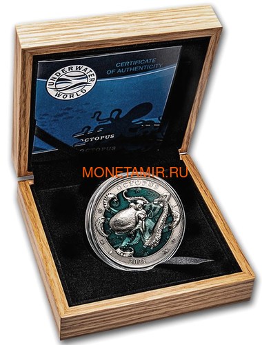  5  2021    ( Barbados 5$ 2021 Octopus Underwater World 3oz Silver Coin )..92 (,  2)