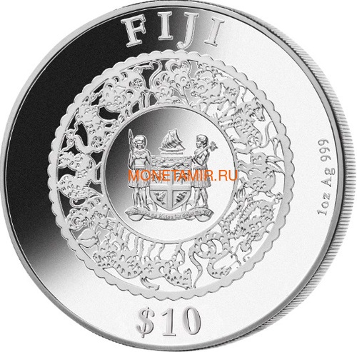 Фиджи 10 долларов 2022 Год Тигра Лунный Календарь Жемчужина ( Fiji 10$ 2022 Lunar Tiger Pearl 1 oz Silver Coin ).Арт.92 (фото, вид 2)