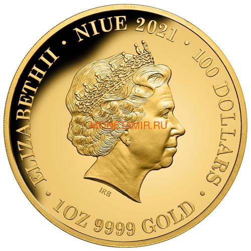 Ниуэ 100 долларов 2021 Скат серия Смертельно Опасные ( Niue 2021 $100 Stingray Deadly and Dangerous 1oz Gold Proof Coin )Арт.92 (фото, вид 1)