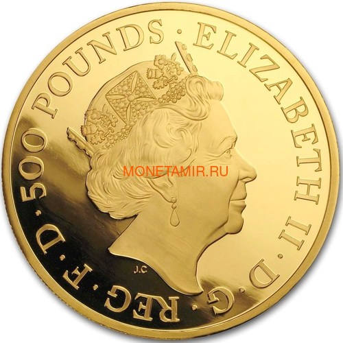 Великобритания 500 фунтов 2020 Белый Лев Мортимера серия Звери Королевы (GB 500&#163; 2020 Queen's Beast White Lion of Mortimer 5oz Gold Coin).Арт.90 (фото, вид 2)