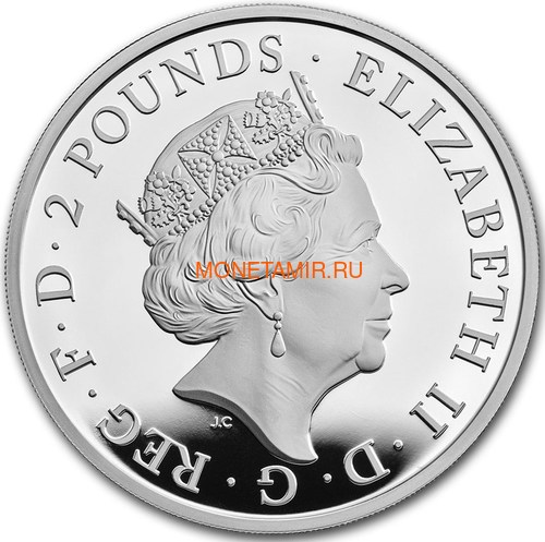 Великобритания 2 фунта 2021 Грифон Эдуарда III серия Звери Королевы (GB 2&#163; 2021 Queen's Beast Griffin of Edward III 1oz Silver Proof Coin).Арт.90 (фото, вид 2)