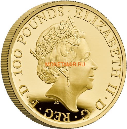 Великобритания 100 фунтов 2021 Звери Королевы (GB 100&#163; 2021 Queen's Beast 1oz Gold Proof Coin).Арт.92 (фото, вид 2)