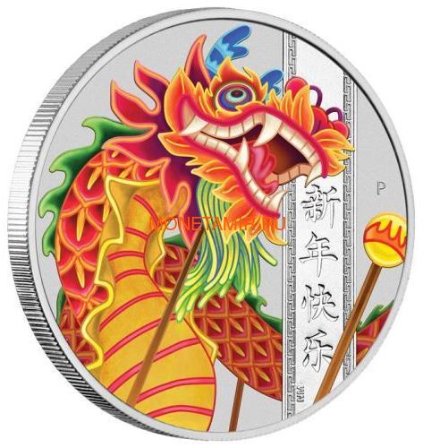 Тувалу 1 доллар 2019 Дракон Китайский Новый Год (Tuvalu 1$ 2019 Chinese New Year Dragon 1oz Siler Coin).Арт.92 (фото, вид 1)