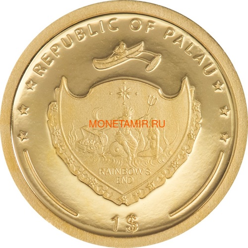 Палау 1 доллар 2021 Клевер На Удачу (Palau 1$ 2021 Good Luck 4-leaf Clover Gold Coin).Арт.92 (фото, вид 2)