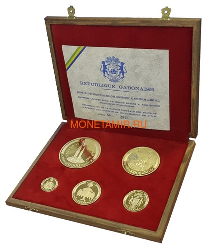 Габон 20000 10000 5000 3000 1000 франков 1969 Аполлон 11 Полет на Луну Космос Набор 5 Монет (Gabon 20000 10000 5000 3000 1000 Francs Apollo 11 Space Gold 5 Coin Set). Арт. КМ6-10/60 (фото, вид 8)