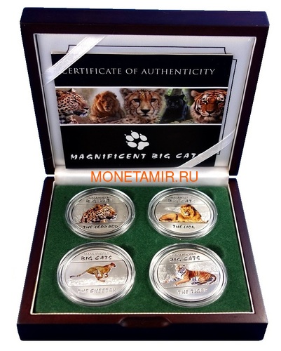Конго 4x30 франков 2011 Большие Кошки Гепард Лев Леопард Тигр Набор 4 Монеты (Congo 4x30 Francs 2011 Big Cats Silver Coin Set).Арт.000739737383 (фото, вид 6)