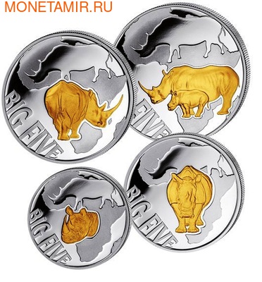 Конго 400 франков 2013. Набор монет &quot;Большая пятерка&quot;. Носорог (фото, вид 1)