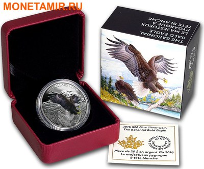 Канада 20 долларов 2016.Белоголовый орел серия Величественные животные.Арт.60 (фото, вид 2)