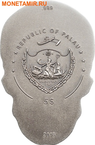 Палау 5 долларов 2016 Череп (Palau 5$ 2016 Skull 1 oz Silver Coin).Арт.100 (фото, вид 2)