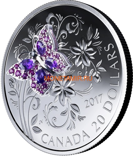 Канада 20 долларов 2017 Бабочка серия Насекомые из Драгоценных Камней (Canada 20$ 2017 BUTTERFLY Bejeweled Bugs Silver Coin).Арт.60 (фото, вид 1)