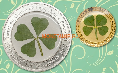 Палау 1 доллар 2018 Клевер На удачу (Palau 1$ 2018 Good Luck 4-leaf clover).Арт.60 (фото, вид 3)