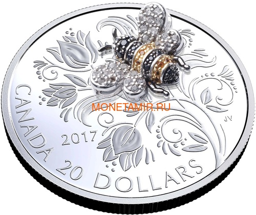 Канада 20 долларов 2017 Пчела серия Насекомые из Драгоценных Камней (Canada 20$ 2017 Bee Bejeweled Bugs Silver Coin).Арт.60 (фото, вид 1)