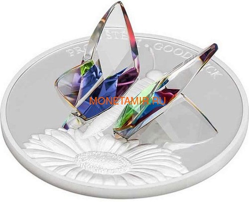 Ниуэ 5 долларов 2016 Бабочка на удачу – Кристаллы на монетах (Niue 5$ 2016 Good Luck Butterfly Czech Crystal Coins).Арт.001257451821/60 (фото, вид 2)