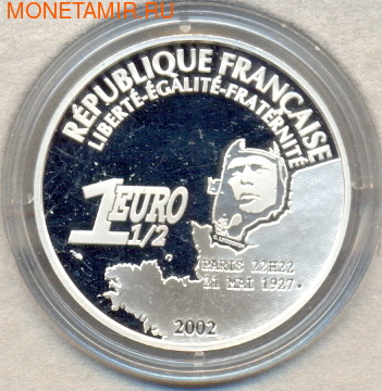 Франция 1,5 евро 2002. Самолет. (фото, вид 1)