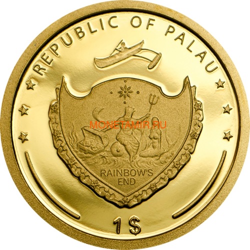 Палау 1 доллар 2014 Клевер На удачу (Palau 1$ 2014 Good Luck 4-leaf clover).Арт.60 (фото, вид 1)