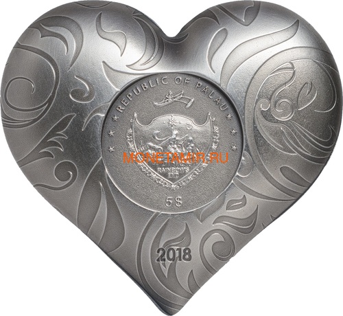 Палау 5 долларов 2018 Серебряное Сердце (Palau 5$ 2018 Silver Heart).Арт.60 (фото, вид 1)