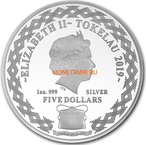 Токелау 5 долларов 2019 Год Свиньи (Tokelau 5$ 2019 Year of the Pig 1oz Silver Proof).Арт.63 (фото, вид 1)