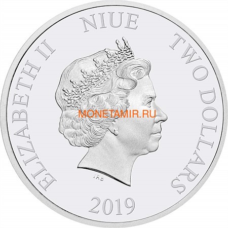 Ниуэ 2 доллара 2019 Год Свиньи Лунный календарь (Niue 2$ 2019 Year of the Pig 1oz Silver).Арт.92 (фото, вид 1)