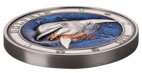 Барбадос 5 долларов 2019 Дельфин Подводный Мир (Barbados 5$ 2019 Dolphin Underwater World 3oz Silver).Арт.69 (фото, вид 1)