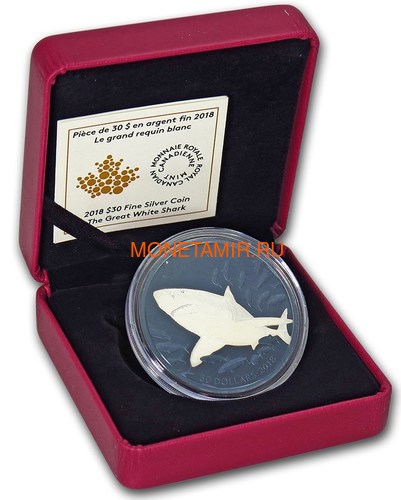  30  2018     (Canada 30$ 2018 Great White Shark Blue Rhodium Plating 2oz Silver Coin)..69 (,  3)
