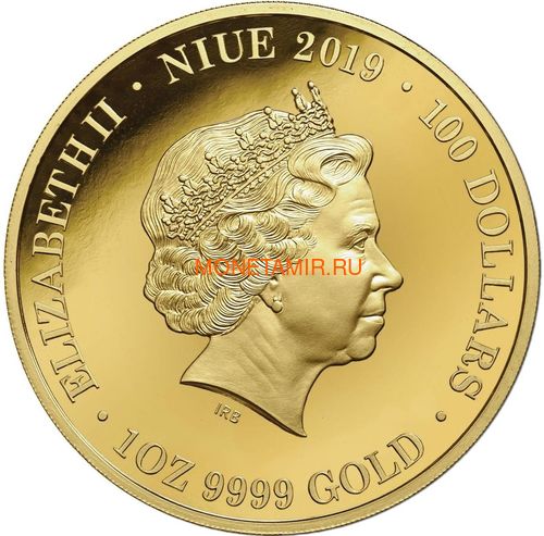 Ниуэ 100 долларов 2019 Ночная Австралия Утконос (Niue 100$ 2019 Australia at Night Platypus 1oz Gold Proof Coin).Арт.67 (фото, вид 2)