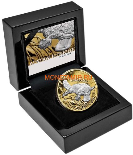 Ниуэ 100 долларов 2019 Ночная Австралия Утконос (Niue 100$ 2019 Australia at Night Platypus 1oz Gold Proof Coin).Арт.67 (фото, вид 3)