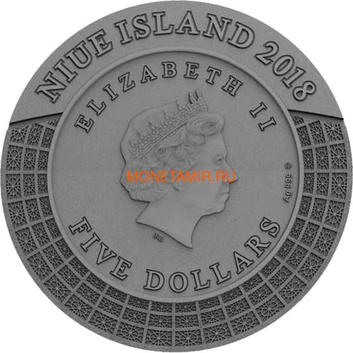 Ниуэ 5 долларов 2018 Боги Олимпа Аид (Niue 2018 5$ Gods of Olympus Hades 2 oz Antique Finish Silver Coin).Арт.67 (фото, вид 2)