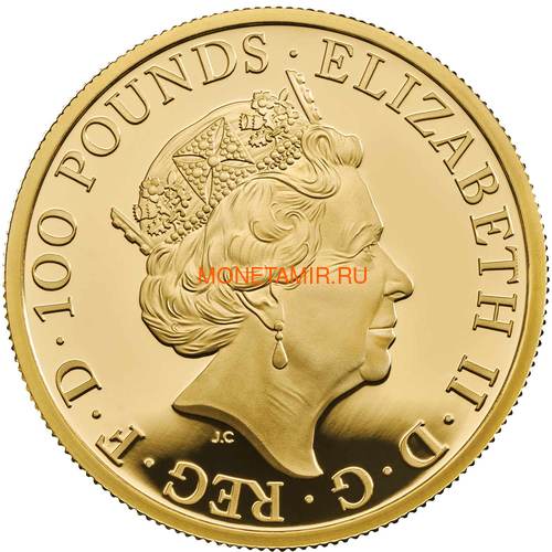 Великобритания 100 фунтов 2019 Йейл Бофорт серия Звери Королевы (GB 100&#163; 2019 Queen's Beast Yale of Beaufort Gold Coin).Арт.67 (фото, вид 1)