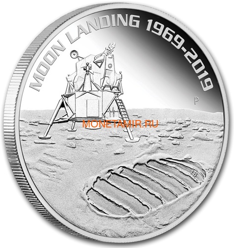 Австралия 1 доллар 2019 Высадка на Луну 50 лет Выпуклая Космос (Australia 1$ 2019 Moon Landing 50th Anniversary 1 oz Silver Coin).Арт.67 (фото, вид 1)