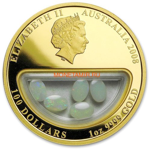  100  2008     (Australia 100$ 2008 Treasures of Australia Opals 1oz Gold Proof Coin)..K3,5G (,  1)