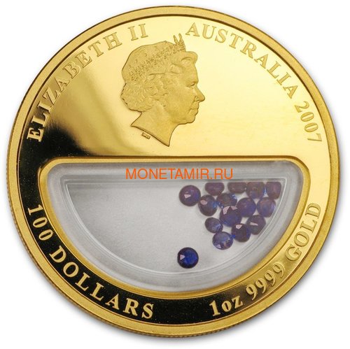  100  2007     (Australia 100$ 2007 Treasures of Australia Sapphires 1oz Gold Proof Coin)..K3,5G (,  1)