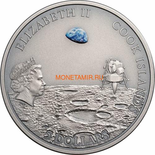   5  2019      ( Cook Islands 5$ 2019 Moon Landing Footprint Meteorite 1 Oz Silver Coin)..000950657847/65 (,  1)