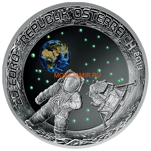  20  2019    50     (Austria 20E 2019 Moon Landing 50th Anniversary Silver Concave Coin)..67 (,  1)